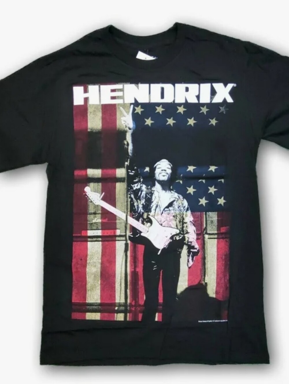 Hendrix Black Graphic Short Sleeve Tee with Flag Print